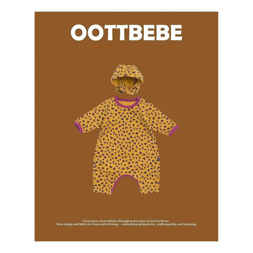 oottbebe ボンネット付き ハートヒョウ柄ロンパース