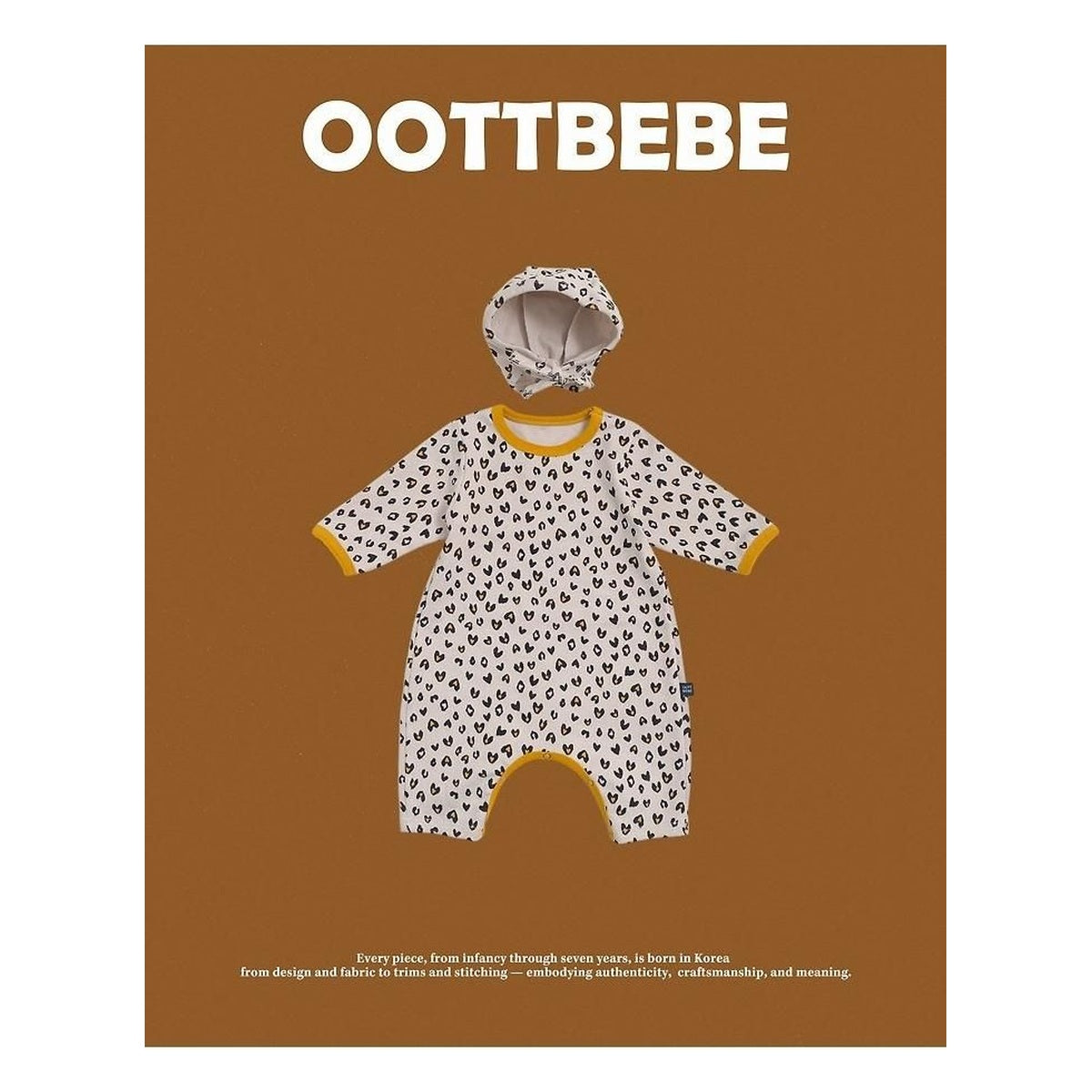 oottbebe ボンネット付き ハートヒョウ柄ロンパース