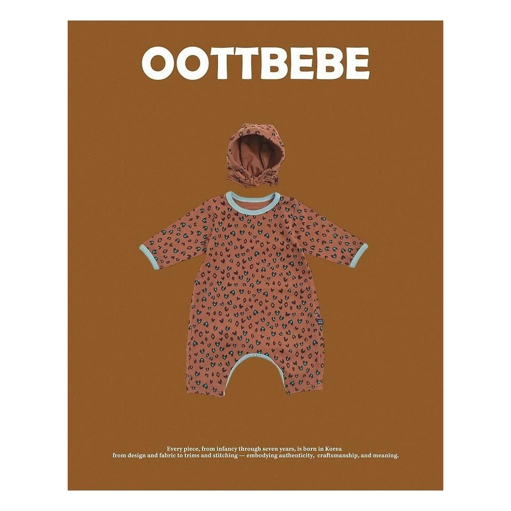 oottbebe ボンネット付き ハートヒョウ柄ロンパース