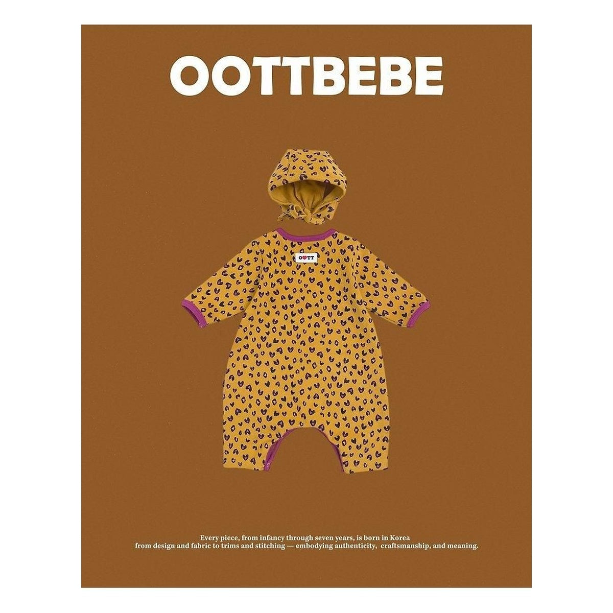 oottbebe ボンネット付き ハートヒョウ柄ロンパース