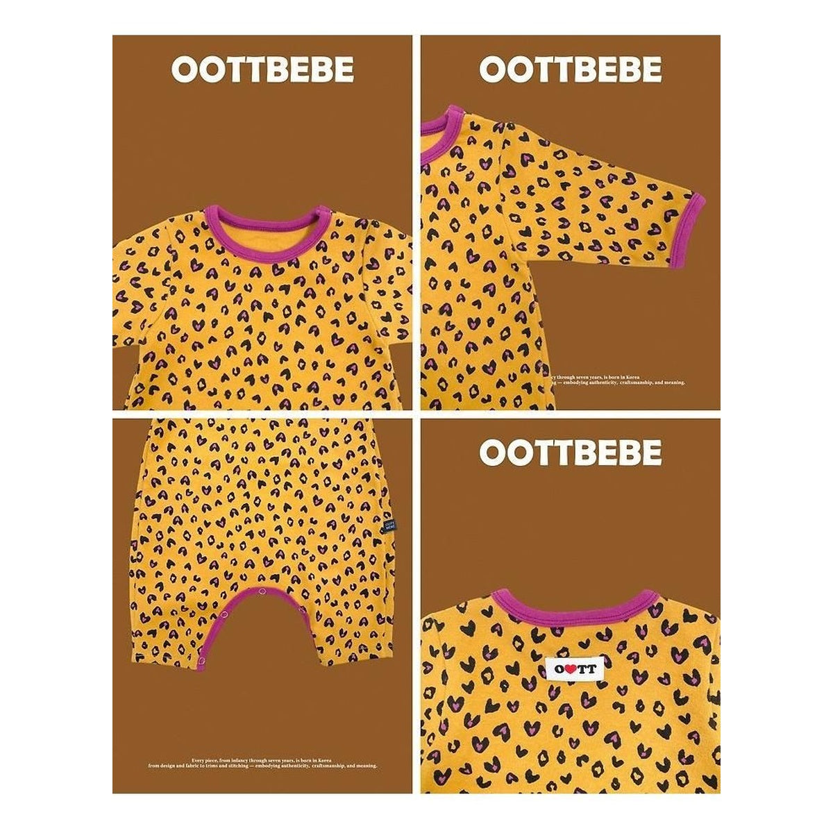 oottbebe ボンネット付き ハートヒョウ柄ロンパース