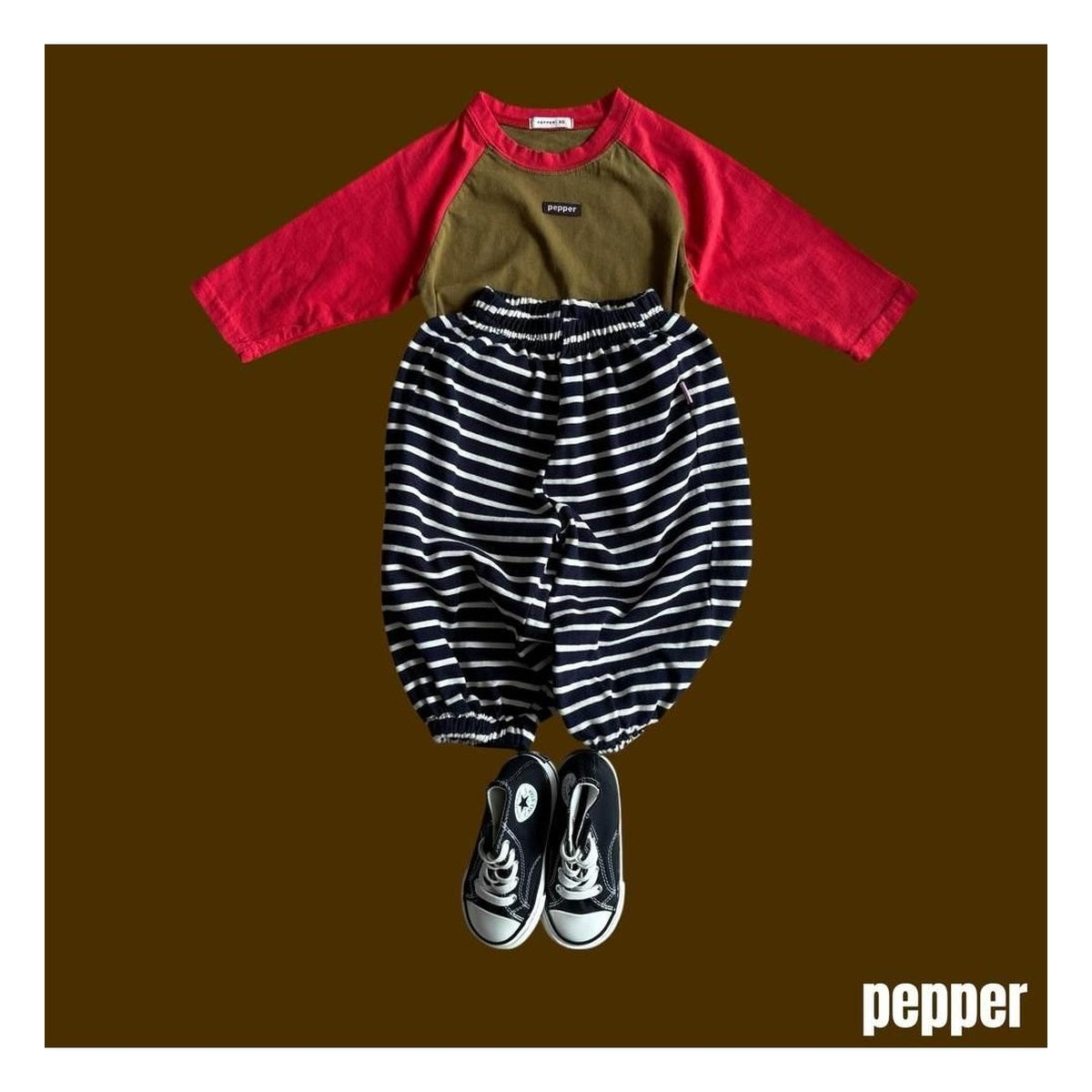 PEPPER ストライプ柄ジョガーパンツ