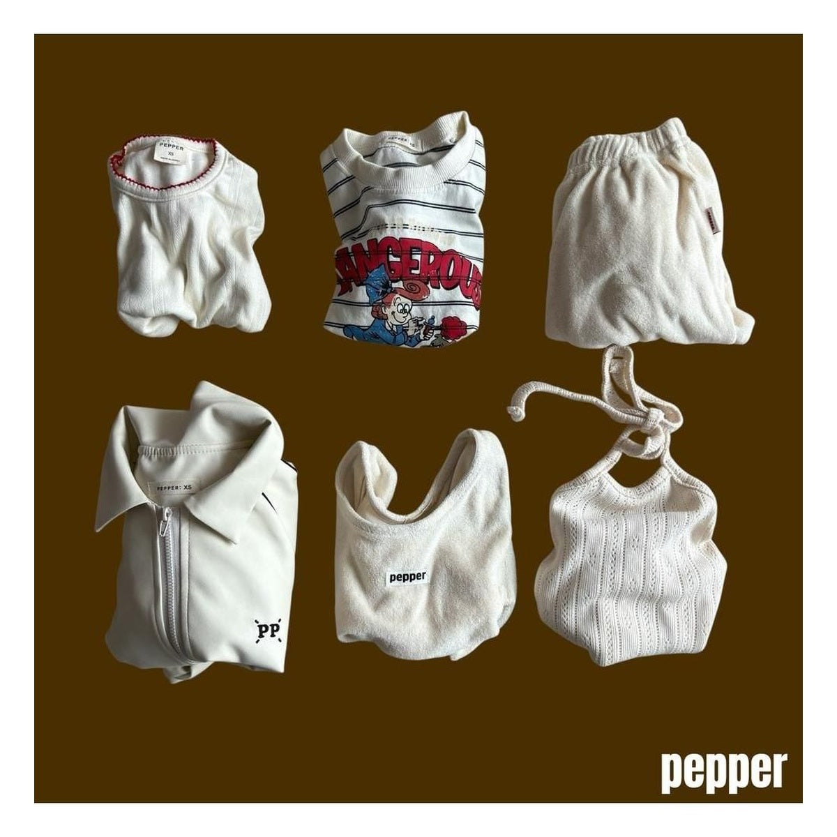 PEPPER ブルドッグ柄ボーダーTシャツ