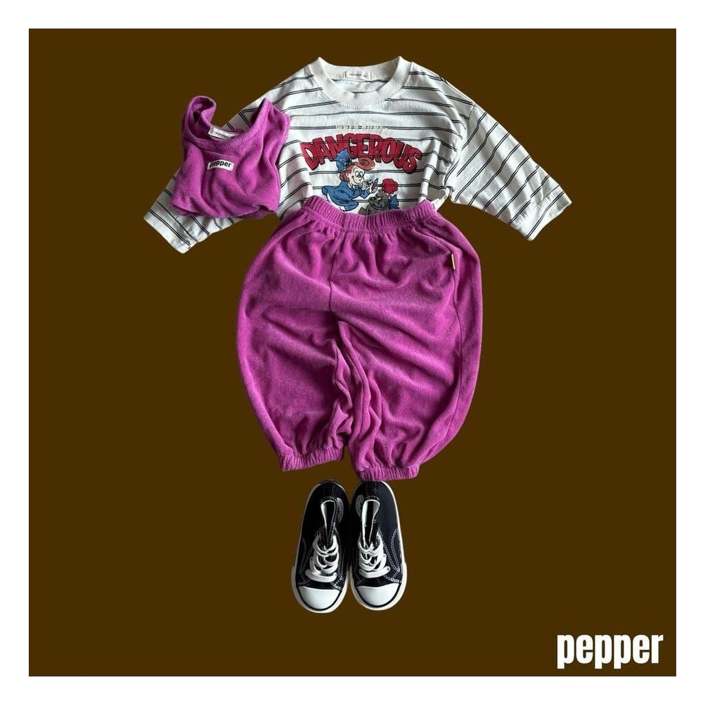 PEPPER ブルドッグ柄ボーダーTシャツ