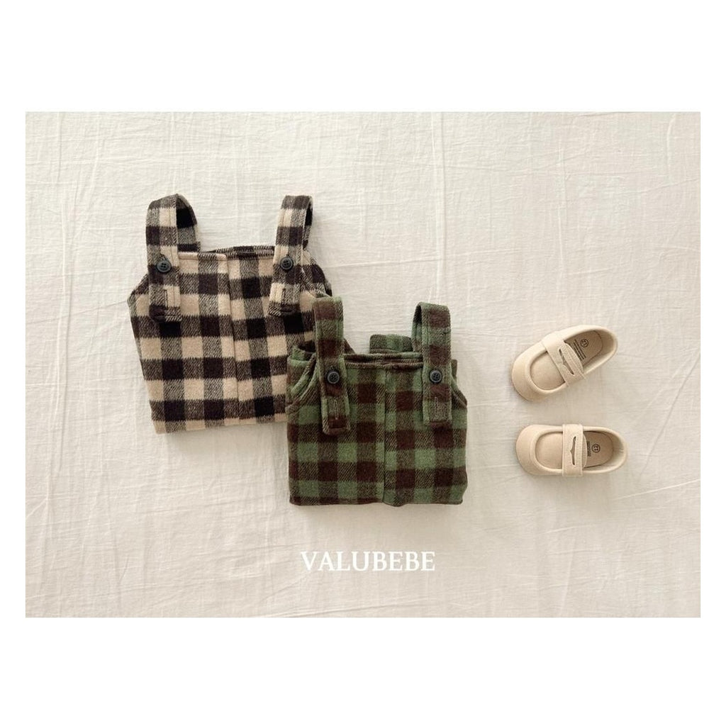 Valu bebe アーモンドチェックオーバーオール