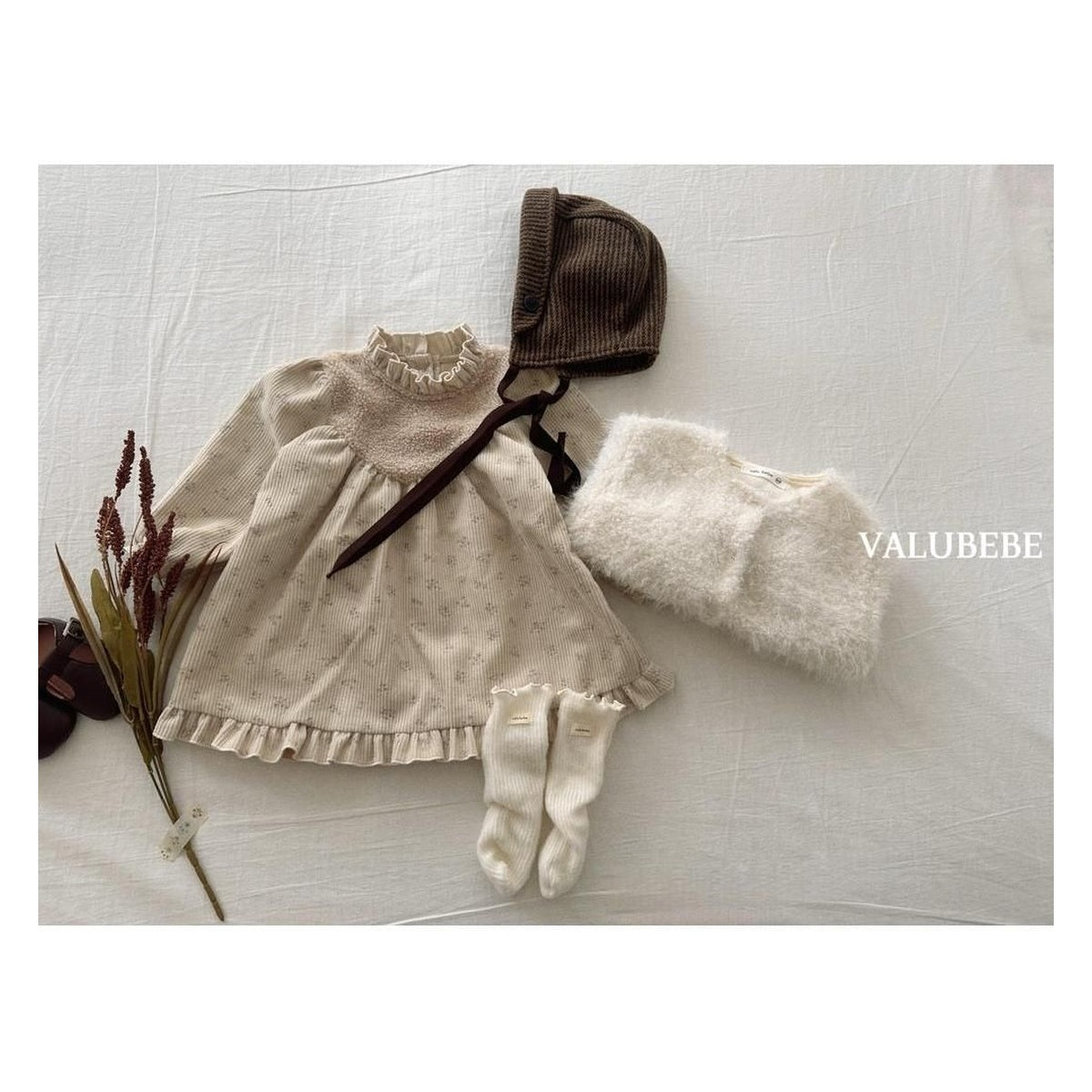 Valu bebe ヘリンボーンつばボンネットハット FREE