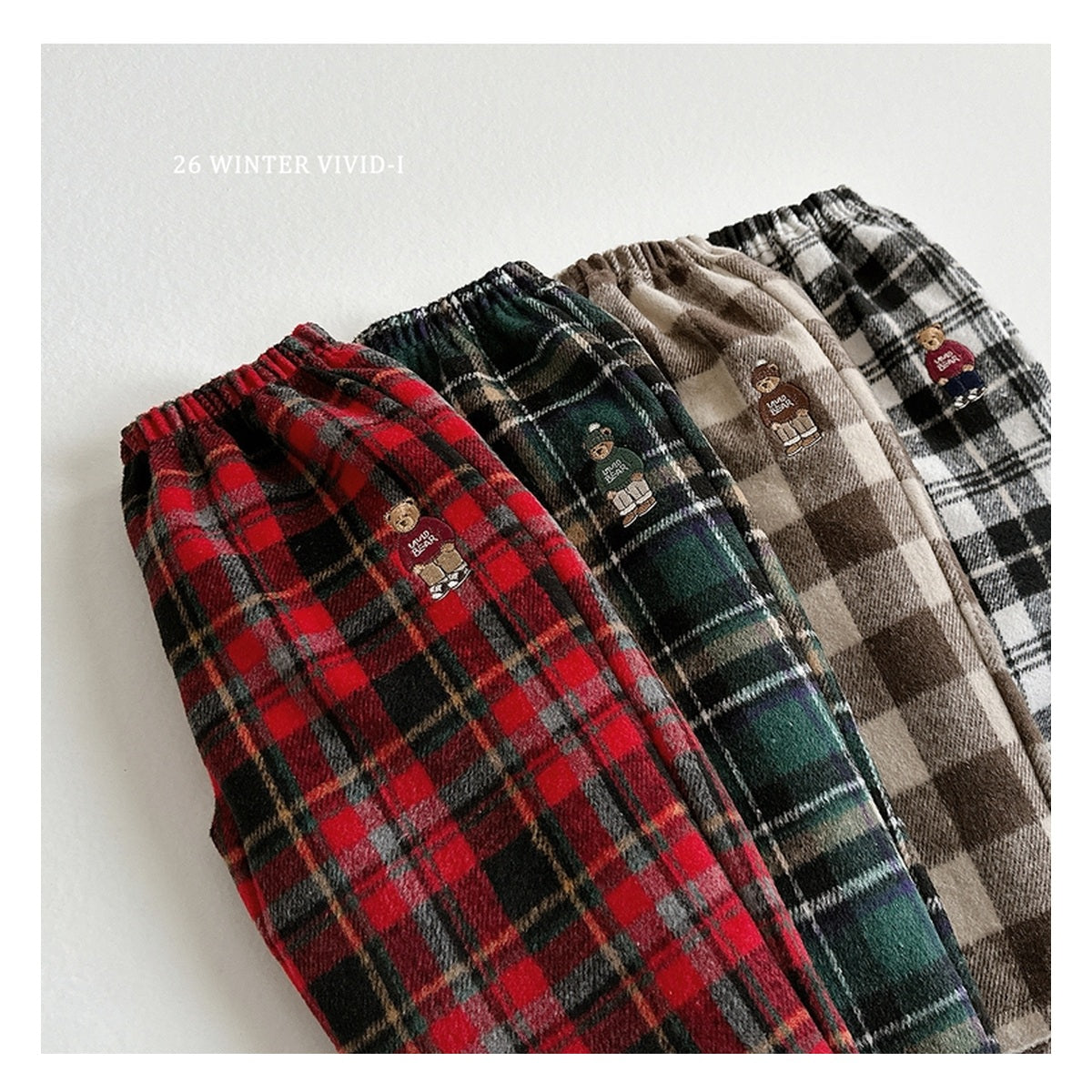VIVID-I チェックチェックくまの刺繍パンツ