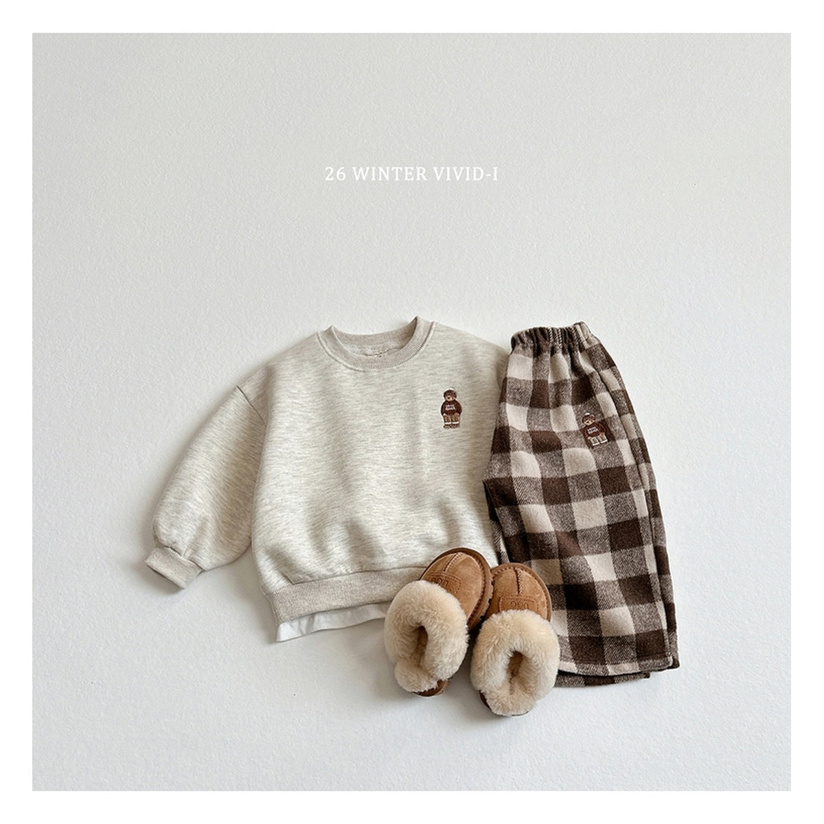 VIVID-I チェックチェックくまの刺繍パンツ
